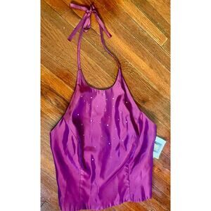 Deadstock Vintage 90s Jessica McClintock Gunne Sax Fuschia Halter Top Formal XS